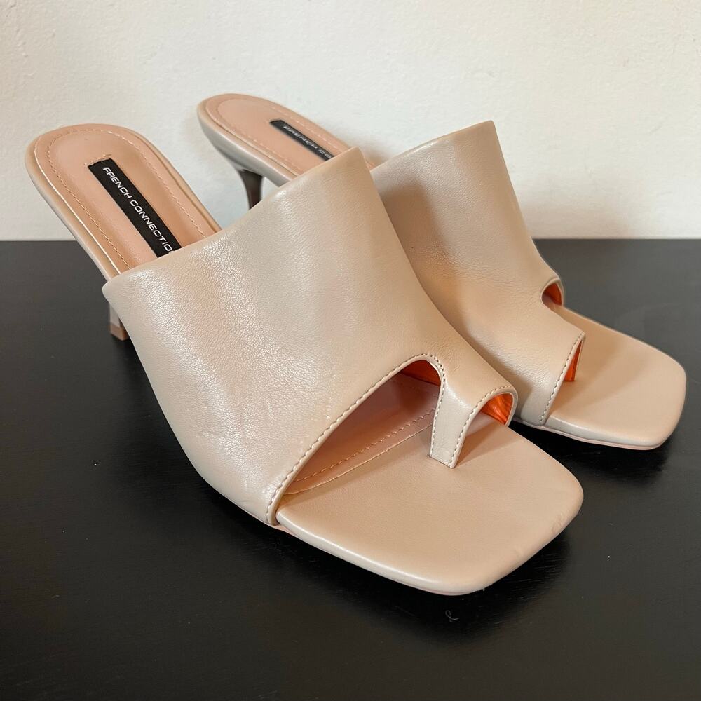 French Connection Kelly Light Tan Nude Toe Ring Heeled Mule Sandals US 9 EU 40